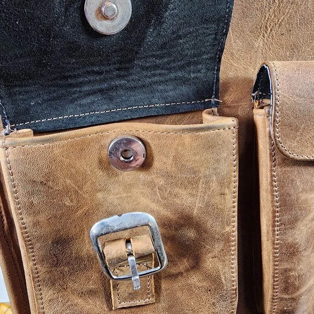 Diaz Heavy Leather Backpack Shoulder Bag Mens Womens‎ Brown Adjustable VTG
